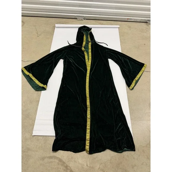 Forest Green Velvet Hooded Robe Gold Brocade Trim Renaissance Cosplay Costume