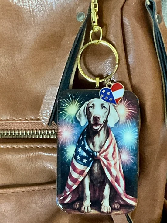Weimaraner Patriotic American Flag dog keyring / purse charm handmade by Sally
