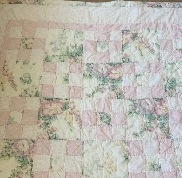Vintage Laura Ashley Country Pink Roses Patchwork Quilt Full/queen Cottagecore
