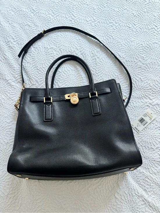 Michael Kors Hamilton Moderne Black Leather Satchel Bag
