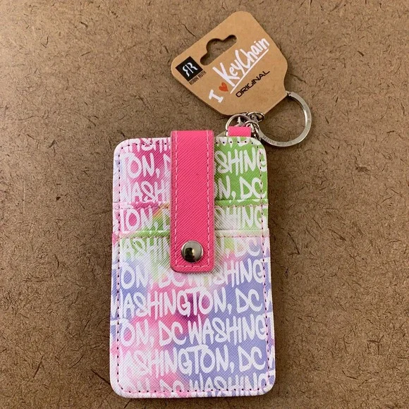 Robin Ruth Women's Pink Tie Dye Washington DC Credit Card Holder Keychain NWT