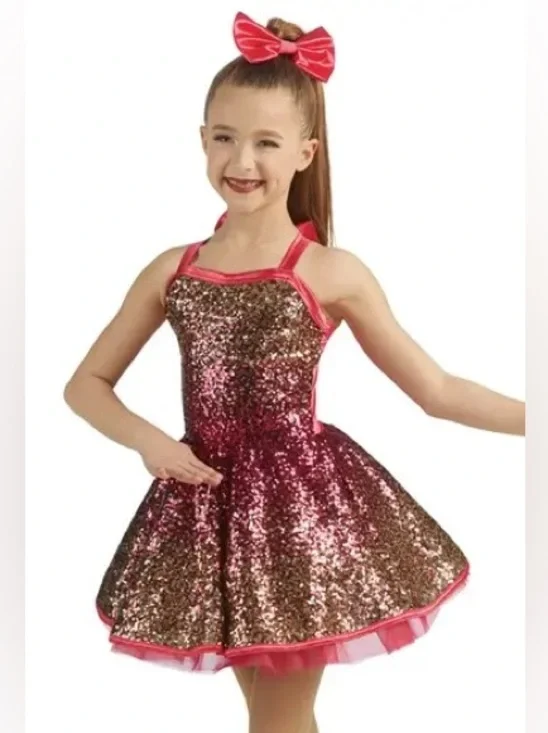 Girls Pink Sequin Dance Costume Dress