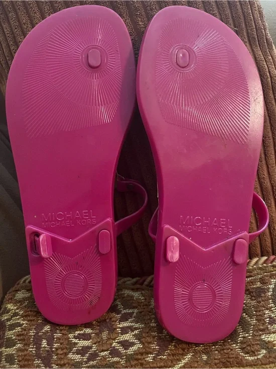 Michael Kors Hot Pink MK Logo Thong Sandals with Cork Footbed