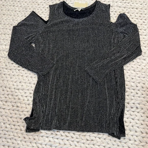 Michael Kors Silver and Black Cold Shoulder Top NWT
