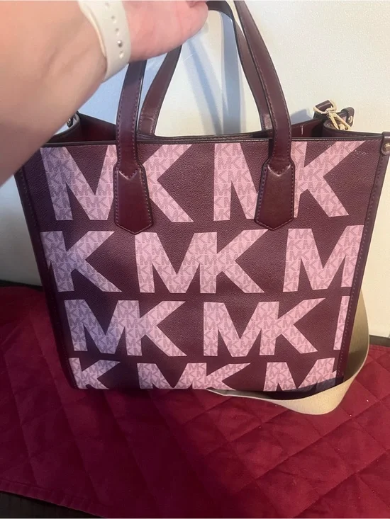 Michael Kors Pink and Burgundy MK Signature Tote