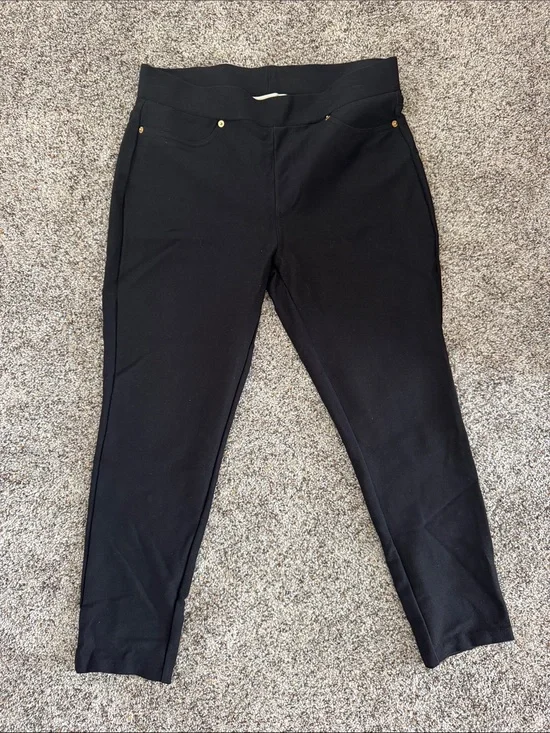 Michael Kors Black Ponte Pull-On Pants with Gold Accent