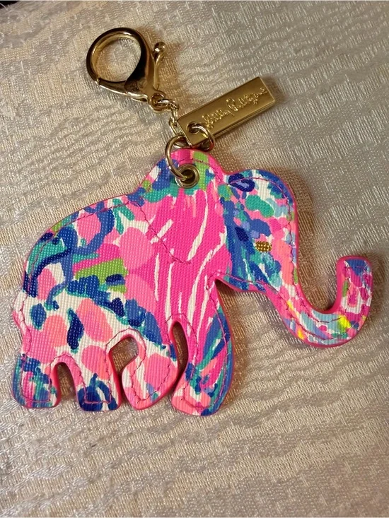 Lilly Pulitzer Multicolor Critter Series Elephant Key Fob/Bag Charm w/ Gold Tag