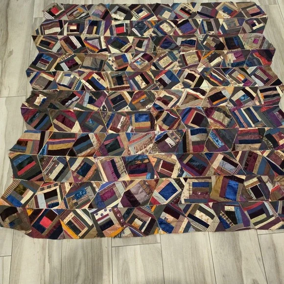 OOAK antq/vtg crazy quilt top  60x64( Unfinished )