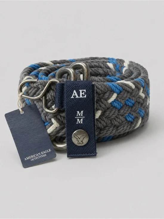 American Eagle Mens Woven Braided Belt Medium Blue New