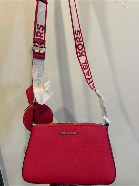 Michael Kors Hot Pink Saffiano Crossbody with Logo Strap