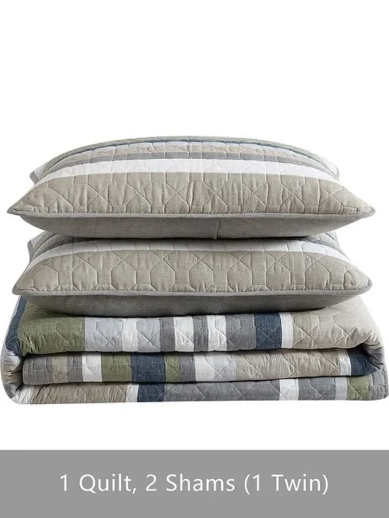 Eddie Bauer Salmon Ladder Beige Cotton Quilt Set - Twin Quilt + 1 Sham
