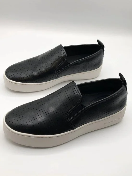 Michael Kors Black Leather Upper Platform Slip On Flat Sneakers - Size 7