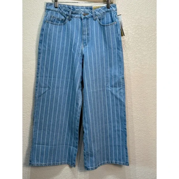 Michael Kors Carmen Crop Wide Leg Pinstripe Jeans Light Indigo Size 6 NWT