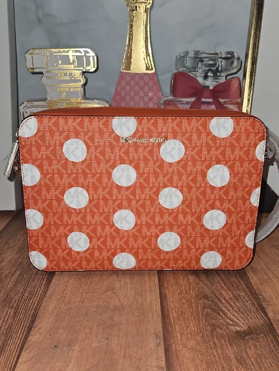 Michael Kors Orange and White Polka Dot Crossbody Bag