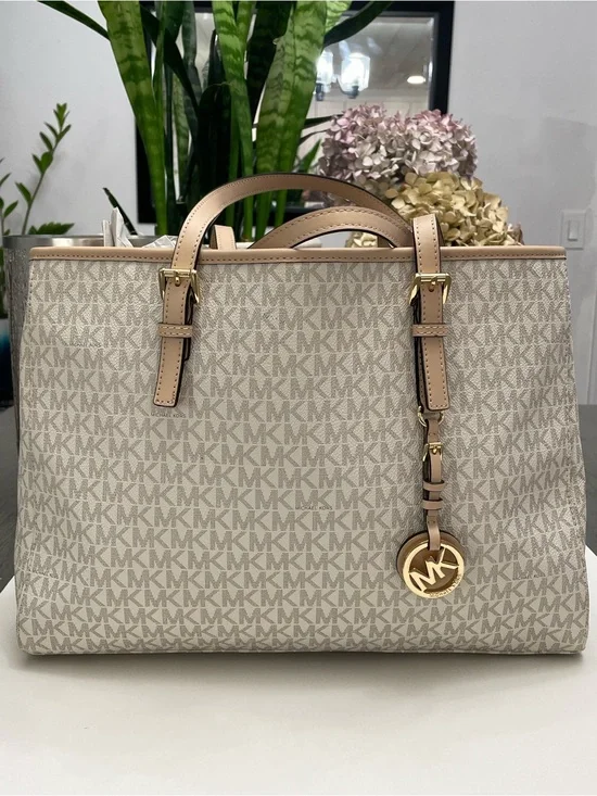 Michael Kors Neutral Logo Tote with Gold Charm