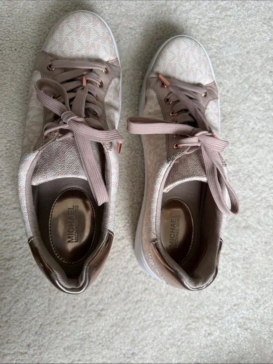 Michael Kors Blush Pink Logo Lace-Up Sneakers with Rose Gold Accents