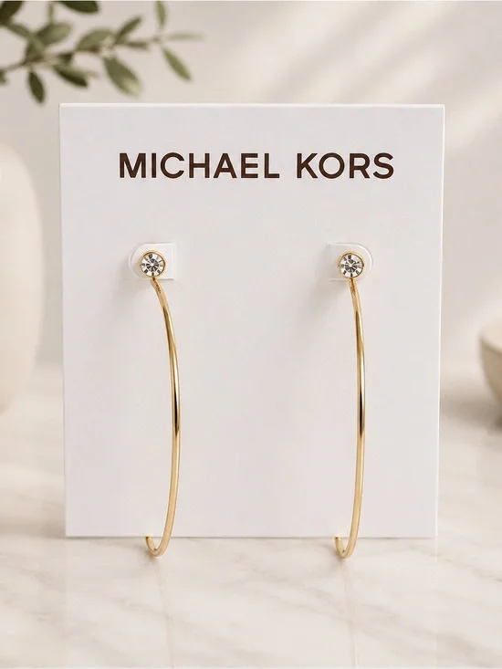 Michael Kors Gold Crystal Hoop Drop Earrings