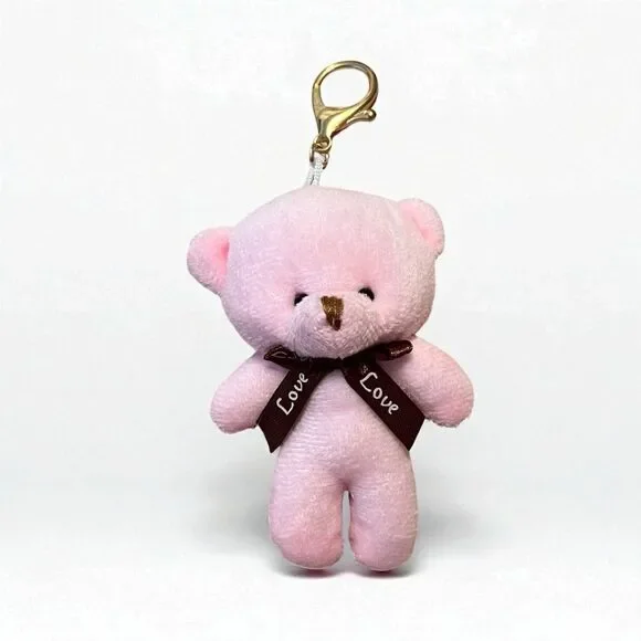 ⭐️3/$25⭐️ Cute Plush Pink Bear With Brown Bow Keychain