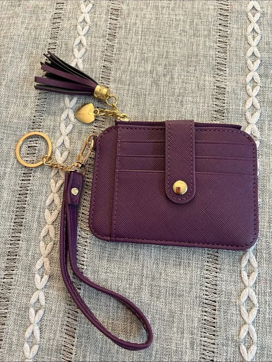 Women's Purple Cardholder Wristlet with Tassel and Key Ring