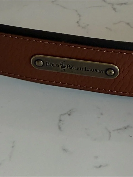 Vintage Polo by Ralph Lauren Brown Leather Belt with Brass Plaque