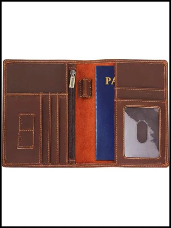 Full Grain Leather Passport Holder RFID Blocking Travel Wallet Slim Bifold