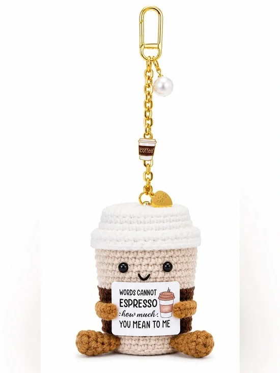 Charm Tory Toro Handmade Positive Crochet Coffee Cup Keychain ☕️👜