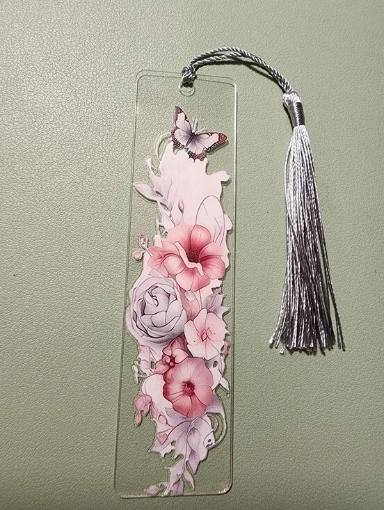 Silver Tassel Floral Bookmark - Pink & Lavender