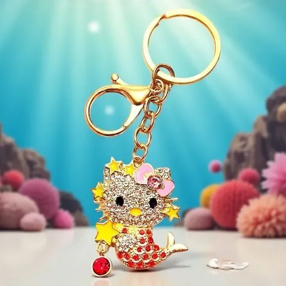 Hello Kitty Mermaid Red Crystal Keychain Bag Charm