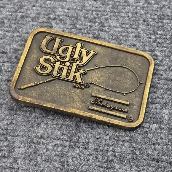 Vintage Shakespeare Ugly Stik Rods Belt Buckle Solid Brass RJ Roberts Made USA