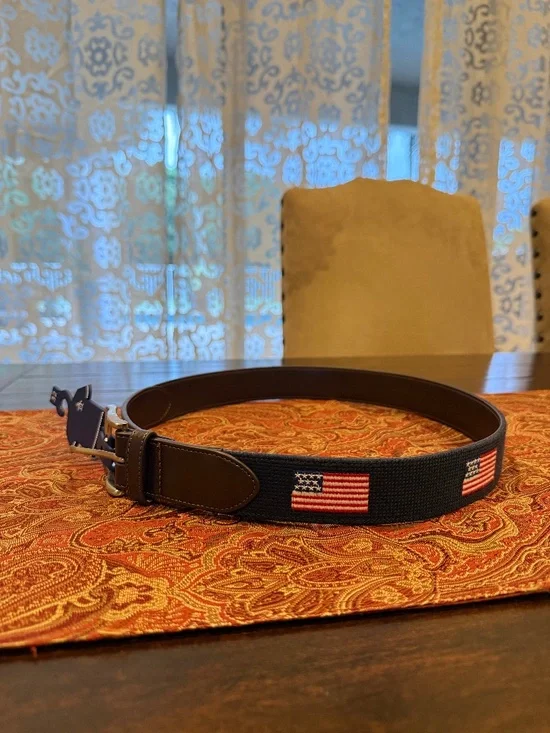 Penguin Men's Size 32 Navy American Flag Belt MSRP $60