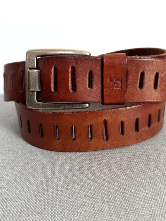 JOE'S JEANS Brown Perf Leather Belt *Mod/Rock/Hipster* Brushed Nickel Buckle