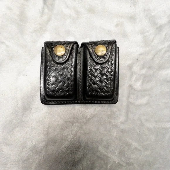 Don Hume D403 Double Magazine Duty Belt Holster Black Leather Basketweave