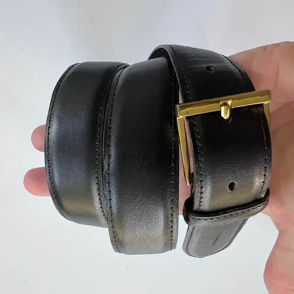 Dooney & Bourke Black Leather Belt Made in USA Brass Buckle Size 34