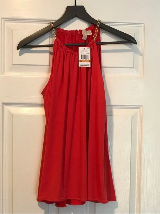 Michael Kors Red Chain-Detail Halter Blouse