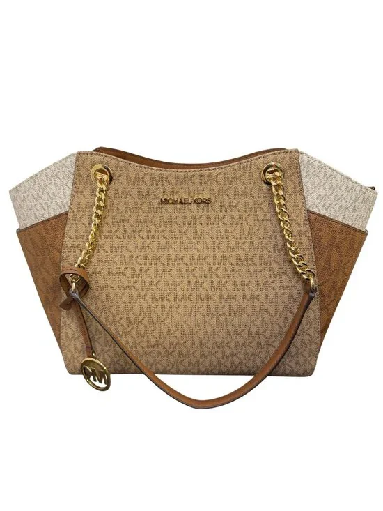 Michael Kors Logo Print Brown Tote With Gold-Tone Hardware