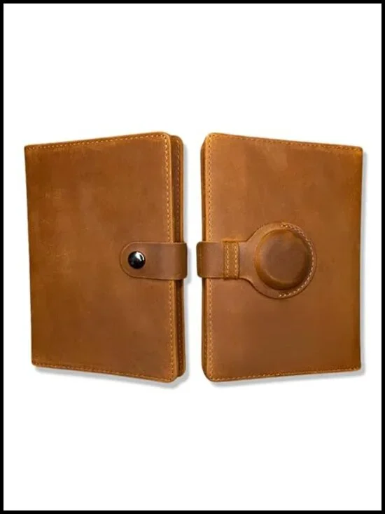 Genuine Leather Passport Holder Wallet RFID Blocking for AirTag Moto Tag Travel