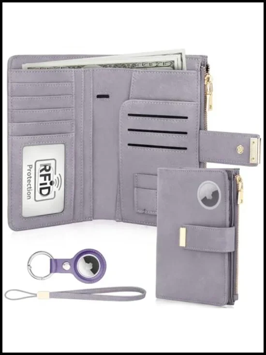 PU Leather Passport Holder with RFID Blocking & Airtag Slot for Travel