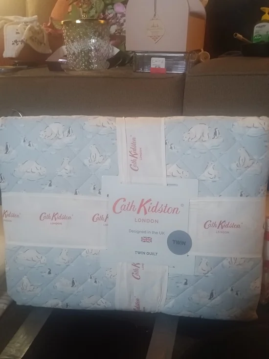 Cath Kidston Light Blue Polar Bear & Penguin Quilted Twin Bedspread