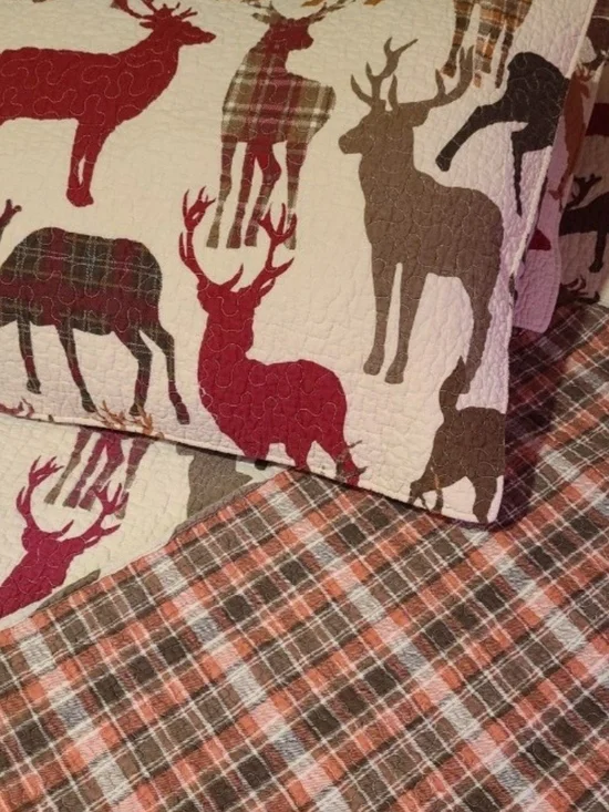 Deer Print Quilted Pillow Shams and Bedspread