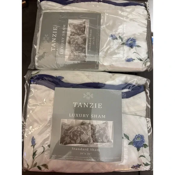 Tanzie Luxury‎ Sham Standard 20 X 26 Purple Embroidered Flowers Quilted-2