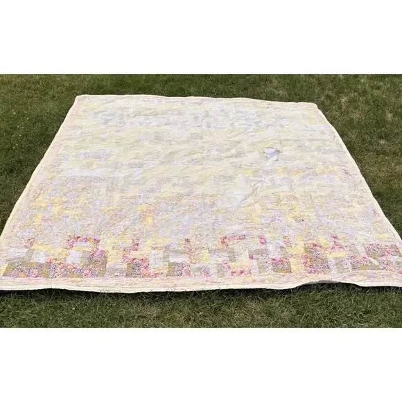Vintage Handmade patchwork quilt Size 84x84 Multicolor R9