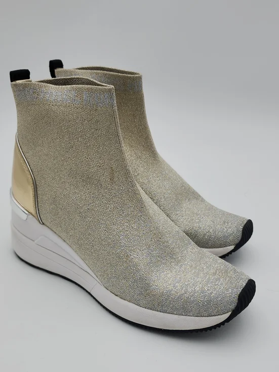 Michael Kors Size 6 Women's Metallic Knit Slip-On Sneakers‎ - Gold And Silver