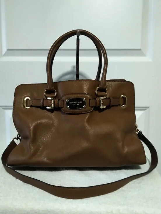 Michael Kors Hamilton East-West Brown Leather Satchel Bag