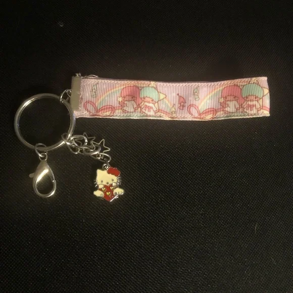 Hello Kitty Pink Ribbon Wristlet Keychain with Charm- 116A