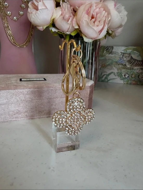 Crystal Pave beveled clover 🍀 Keychain Charm in Gold