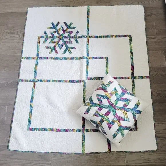 Rare Twin Size Vintage Quilt with Pillow Star design Multicolor