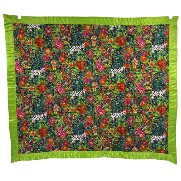 Jungle animal handmade lap crib quilt tigers elephants‎ Zebras satin trim