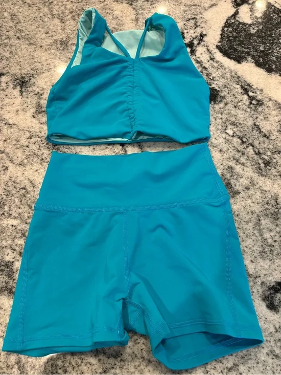 Kids Teal Dance Set - Crop Top and Shorts