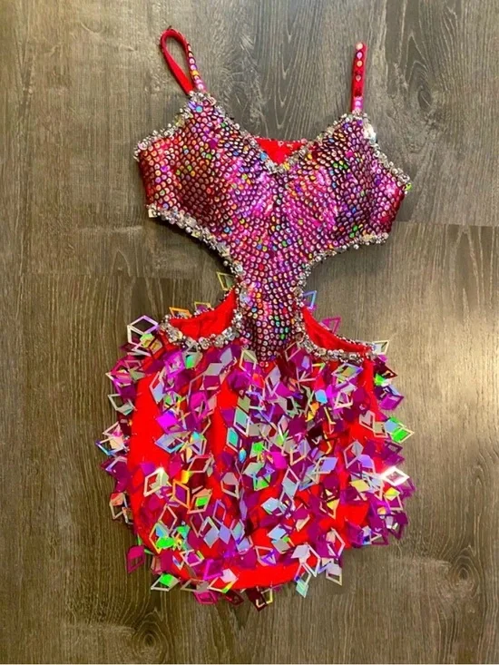Kids Sequin & Gem Hot Pink Dance Costume