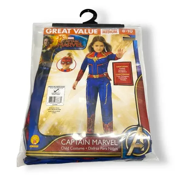 Captain Marvel Padded Jumpsuit Costume NEW‎ NIP Rubie's M 8 10